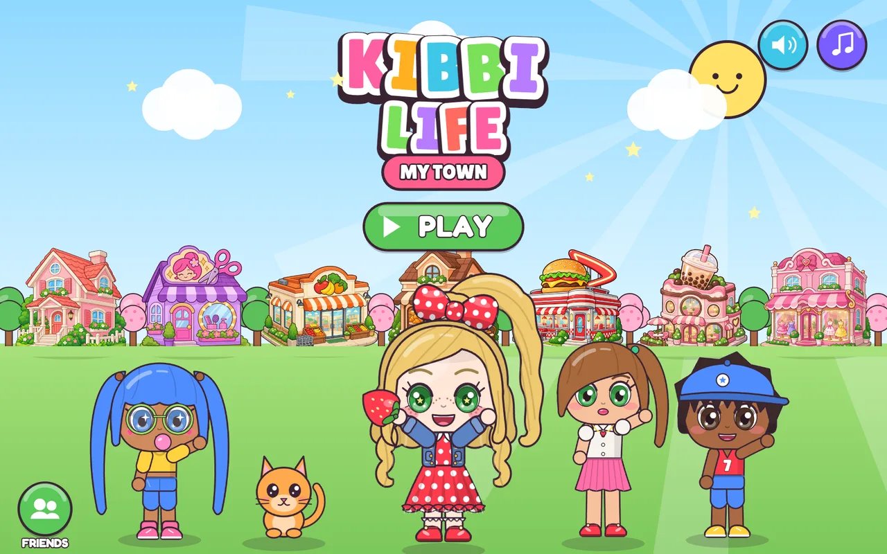 Title screen with the Kibbi Life logo, Kibbi and her friends
