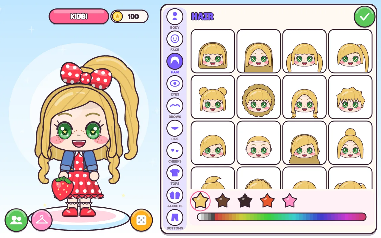 Character maker with hair styles and colors