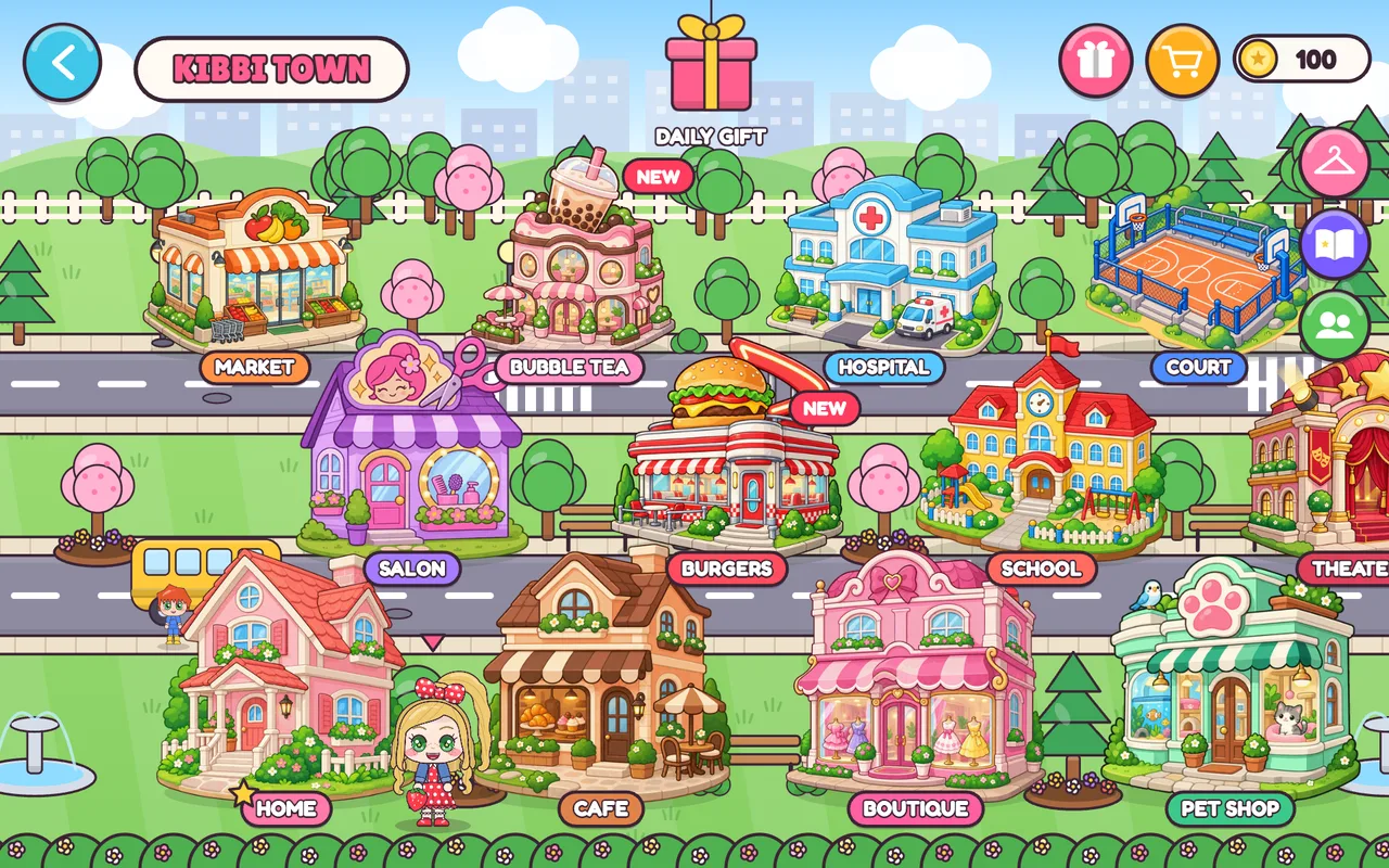 Kibbi Town map with painted buildings